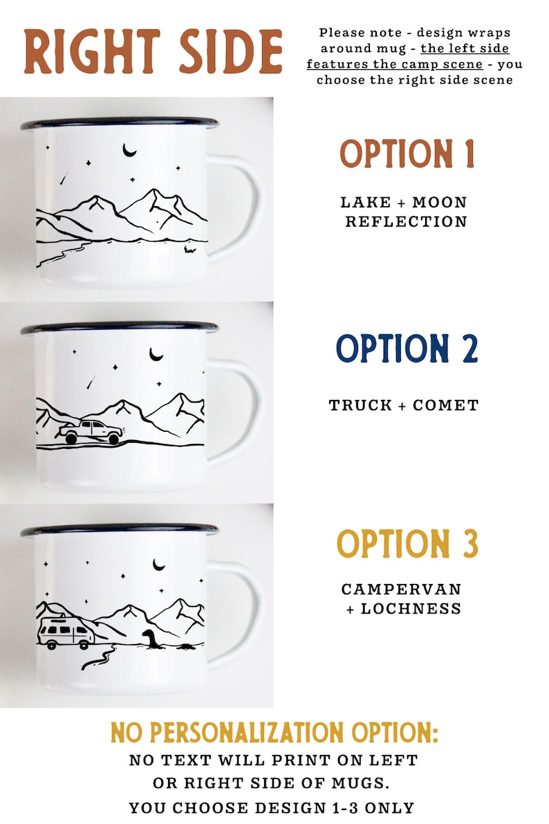 Camp Mug Personalized, Camping Mountain Camp Mug 11oz Camper Hiker Van Lake Coffee Cup unique Custom enamel engagement gift for couple, 1x NO Personalization