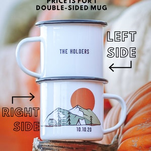 Wedding Gift, Unique Engagement Gift, 1 Personalized Camping Mug Unique Mountain Momento Rustic wedding cup, newly engaged couple 11oz I'd like only 1 mug