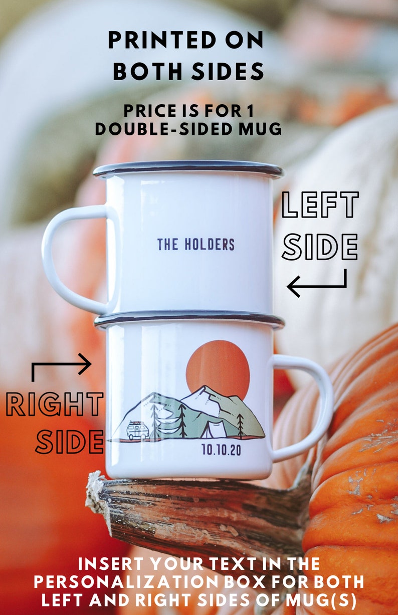 Wedding Gift, Unique Engagement Gift, 1 Personalized Camping Mug Unique Mountain Momento Rustic wedding cup, newly engaged couple 11oz I'd like only 1 mug