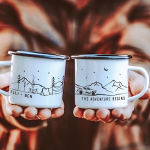 Camp Mug Personalized, Camping Mountain Camp Mug 11oz Camper Hiker Van Lake Coffee Cup unique Custom enamel engagement gift for couple, 1x Option 2 - Truck