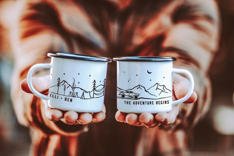 Camp Mug Personalized, Camping Mountain Camp Mug 11oz Camper Hiker Van Lake Coffee Cup unique Custom enamel engagement gift for couple, 1x Option 2 - Truck