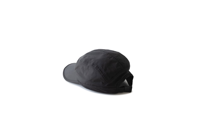black cap hat travel hiking commuting running walking techwear gorpcore streetwear water resistant dwr stretchy versal concepts  quarter reflective breathable buckle adjustable soft foldable