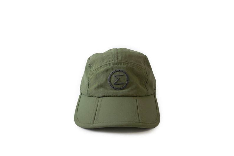 army green cap hat travel hiking commuting running walking techwear gorpcore streetwear water resistant dwr stretchy versal concepts  front reflective breathable buckle adjustable soft foldable
