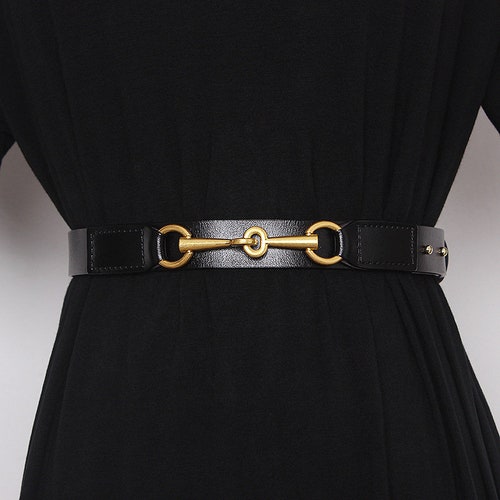 Trendy Belt Black Belt Leather Belt for Women Gold Buckle - Etsy