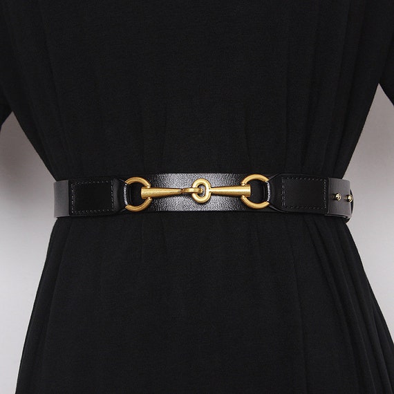 Trendy Belt Black Belt Leather Belt for Woman Gold Buckle - Etsy