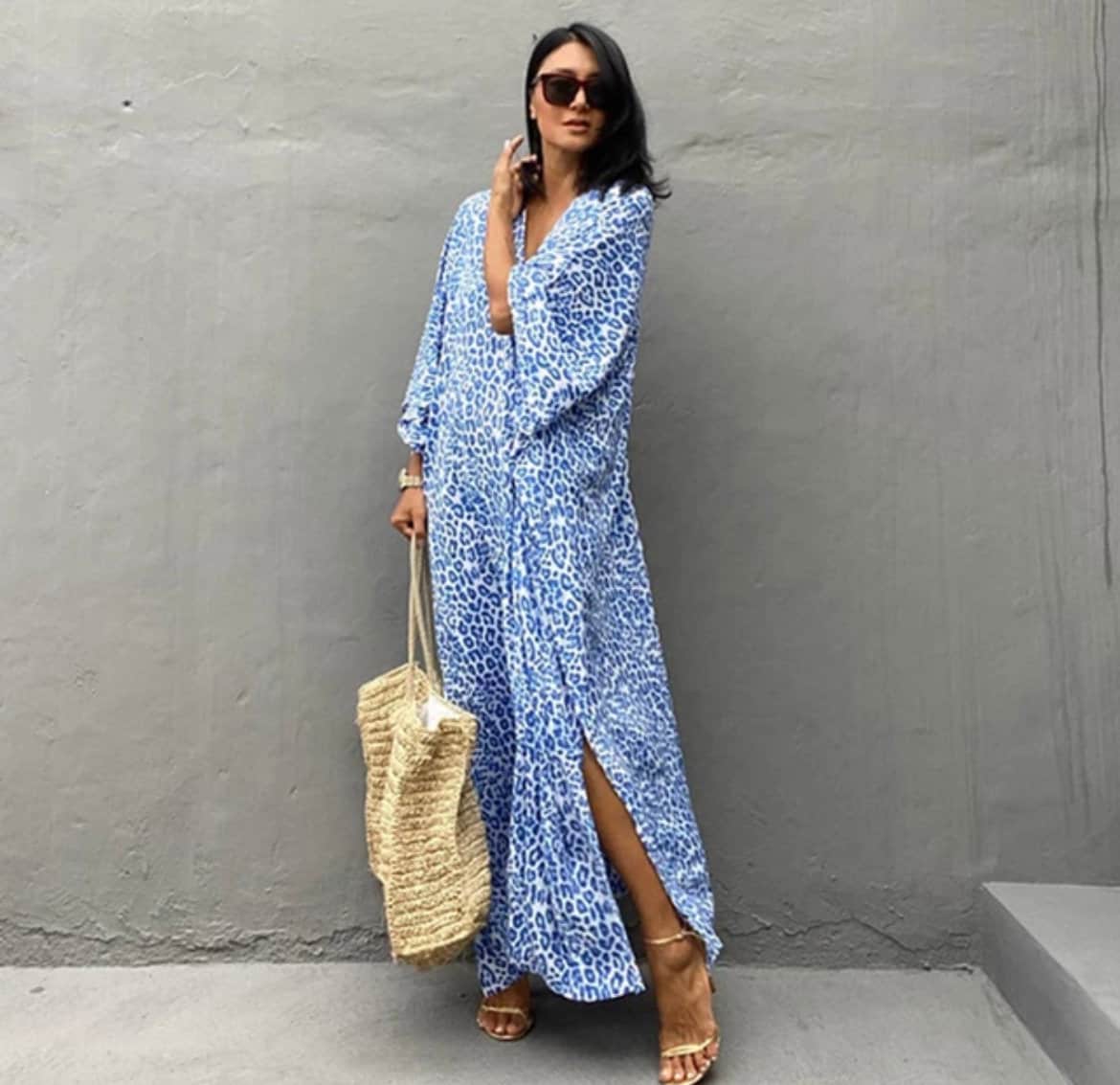 Cotton Blue Leopard Printing Kimonofestival Outfit Boho - Etsy