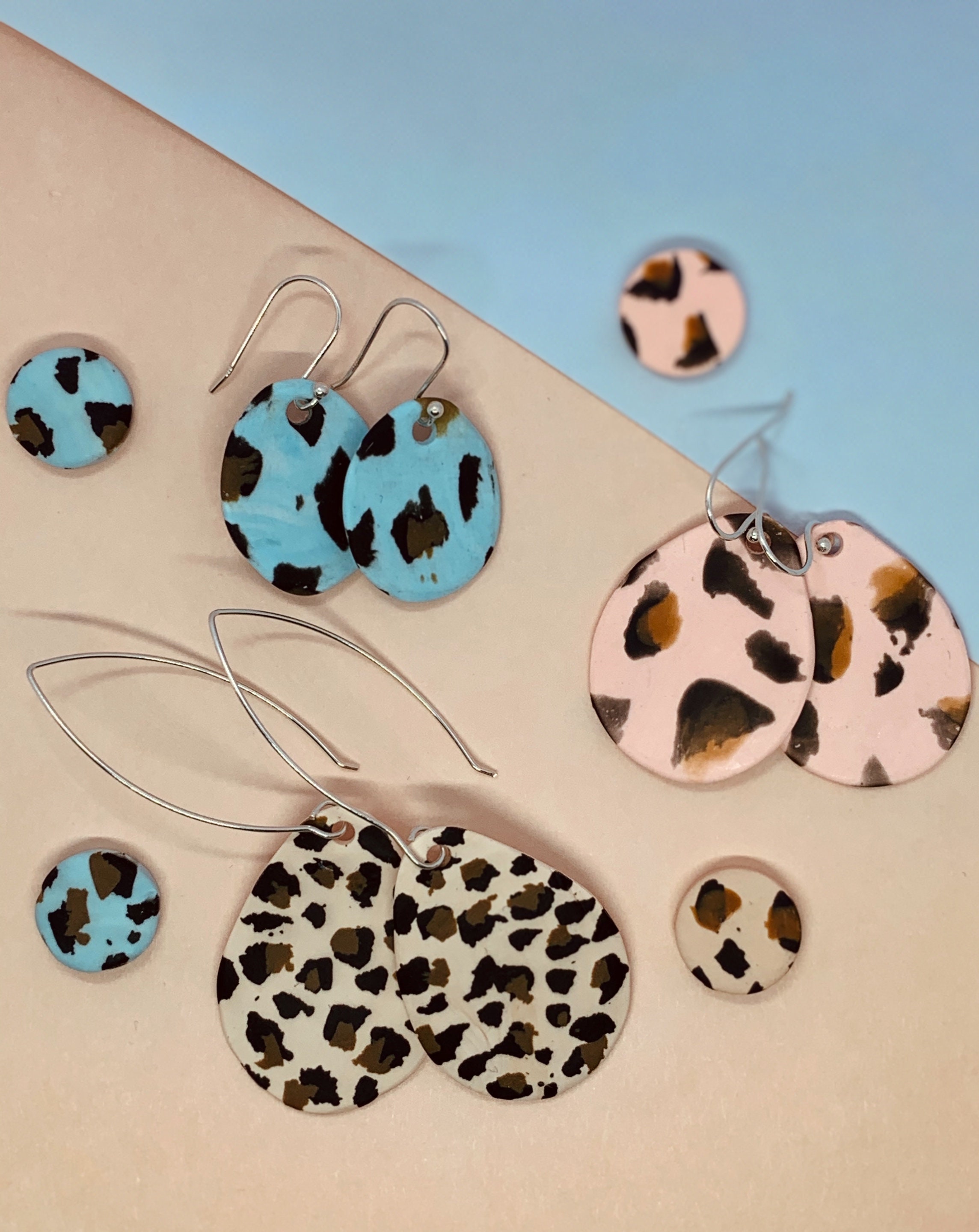 Polymer Clay Dangle Earring Aqua Skipping Stone