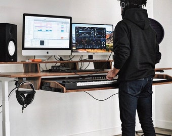 Studio Desktop ONLY | Fits Your Existing Sit-Stand Base | Customizable Shelf/Racks | Adjustable-Height Keyboard Tray | Cable Mgmt Tray