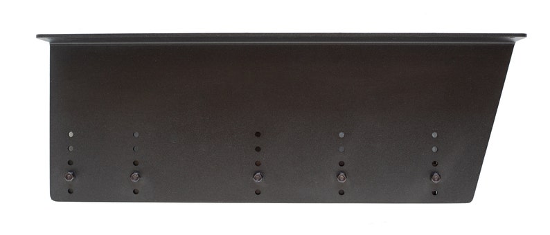 May include: Black metal shelf bracket with multiple screw holes for mounting.