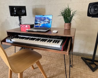 Small Workstation / Side Table w/ 36-44" Pull-Out Keyboard Tray