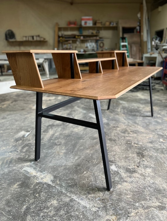 My custom table top, desk legs from uplift desk. Couldn't be happier!!! Now  need to deck out the walls and shelves : r/desksetup