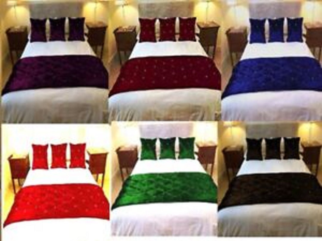 4 PC Velvet Bed Runner Set Crystal Quilted Stone Bed Runner Etsy