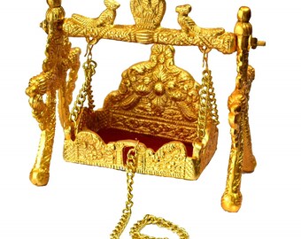 Laddu Gopal Golden Jhula Bal Gopal Swing Kanha Ji Jhula Metal Jhula Swing Carousel Ladoo Gopal Jhula For Janmashtami Pooja Worship Temple