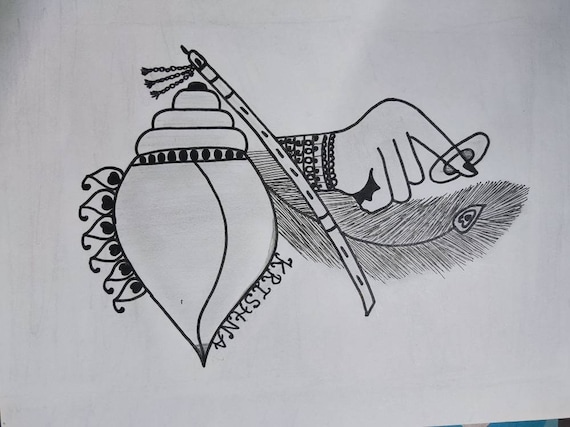 Share 74+ krishna playing flute sketch latest