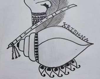 Black Cotton Krishna Sketch, Size: 45 X 50 Cm