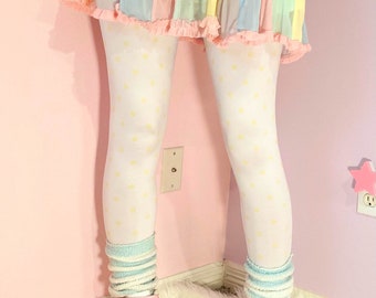 White x Yellow Polka Dot Fairy Kei Tights - MADE TO ORDER