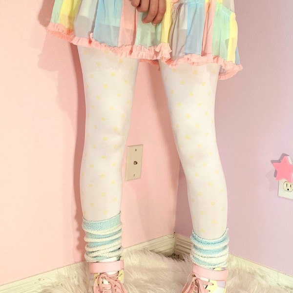 White x Yellow Polka Dot Fairy Kei Tights - MADE TO ORDER