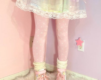 Pink x White Polka Dot Fairy Kei Tights - MADE TO ORDER