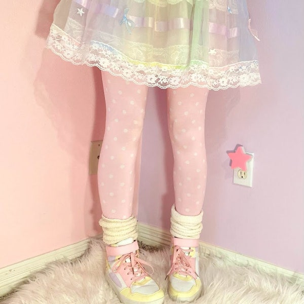 Pink x Weiße Polka Dot Fairy Kei Strumpfhose - MADE TO ORDER