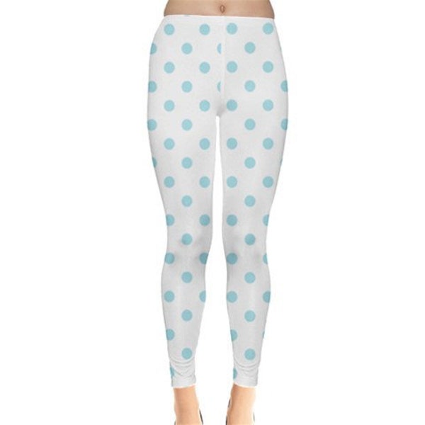 White x Teal Polka Dot Fairy Kei Leggings - MADE TO ORDER