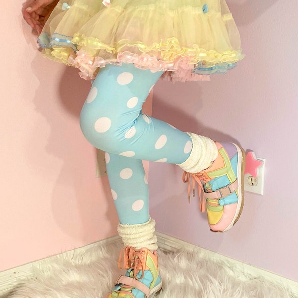 Teal x White Polka Dot Fairy Kei Tights - MADE TO ORDER