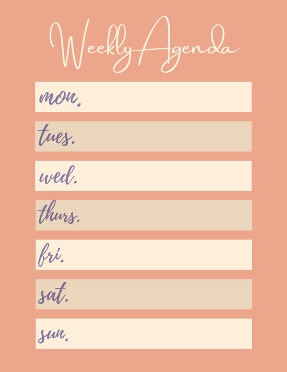 Instant Download Weekly Agenda Template Canva Template | Etsy