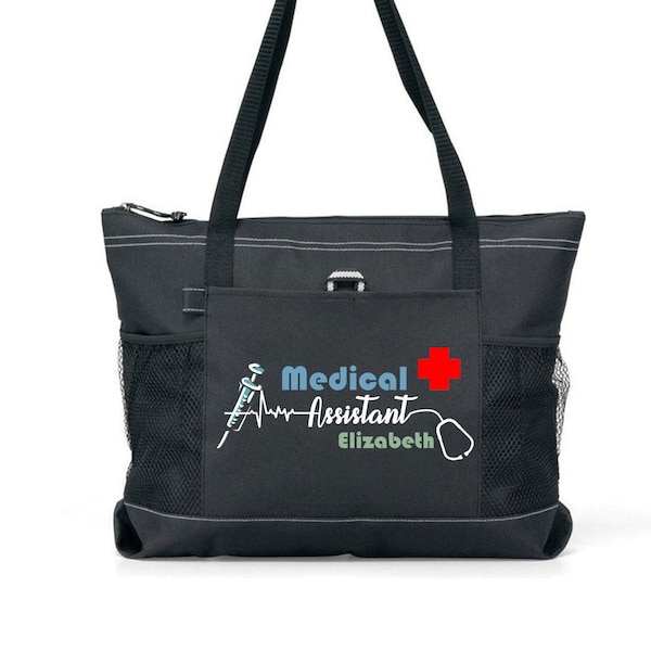 Personalized Medical Assistant  Tote Bag, Available in 7 colors.