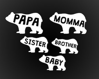 Bear Family Vinyl Decals - 6 Inch Black Bumper Stickers For Cars, Laptops & Windows