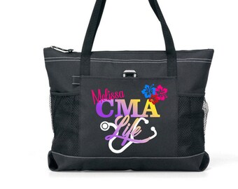 Personalized Floral CMA Life Tote Bag- Available in 7 colors