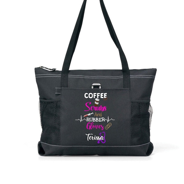 Personalized Coffee Scrubs and Rubber Gloves Tote Bag- Available in 7 colors