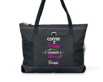 Personalized Coffee Scrubs and Rubber Gloves Tote Bag- Available in 7 colors