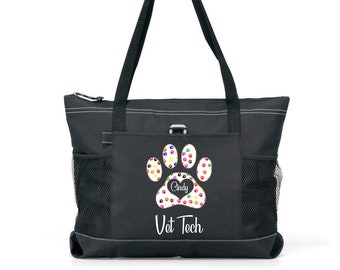 Borsa tote personalizzata con stampa zampa Vet Tech, disponibile in 7 colori