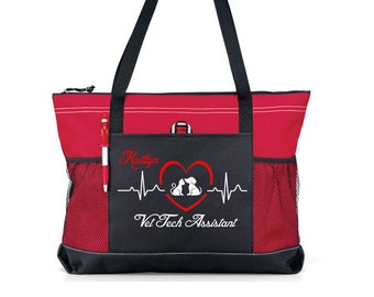 Borsa tote personalizzata per assistente tecnico veterinario EKG per cani/gatti, disponibile in 7 colori