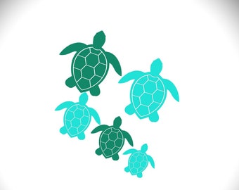 Personalized Family of Turtles Vinyl Car Decal, Several Configurations Available