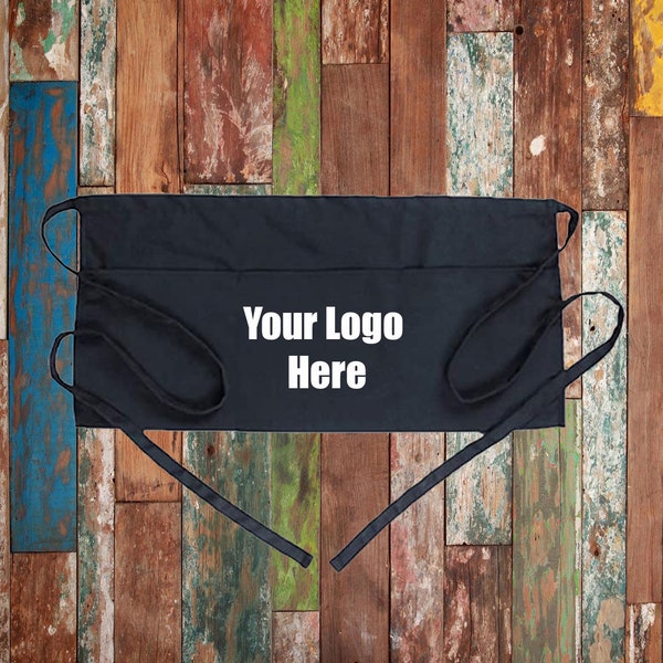 Delantal de cintura personalizado para cualquier logotipo / diseño, disponible en blanco o negro
