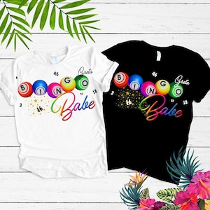 Gepersonaliseerde bingo-babe-T-shirt, verkrijgbaar in wit of zwart