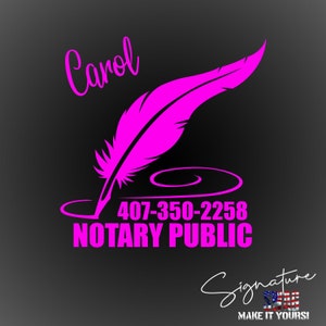 Personalized Notary Public Vinyl Car Decal, 9 colors available