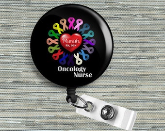 Personalized Oncology Nurse Retractable Badge Reel, Belt or Alligator Clip Available