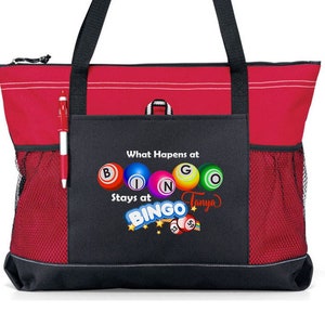Bolsa personalizada "Lo que pasa en el bingo, se queda en el bingo", disponible en 7 colores