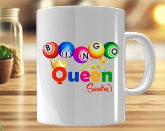 Taza de cerámica personalizada de Bingo Queen