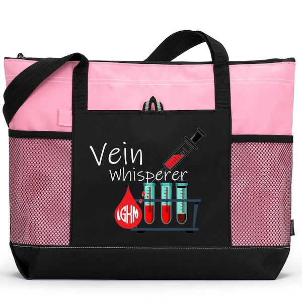 Personalisierte Vein Whisperer Monogramm, Phlebotomist Tote Bag, erhältlich in 7 Farben