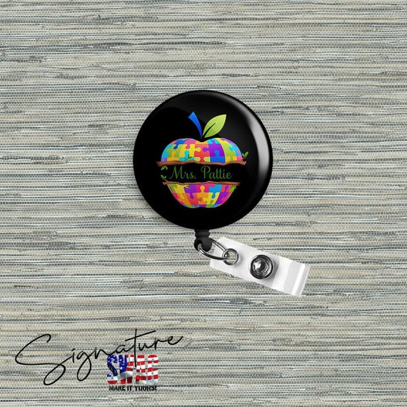 Personalized Autism Apple Retractable Badge Reel, Belt or Alligator Clip  Available -  Canada