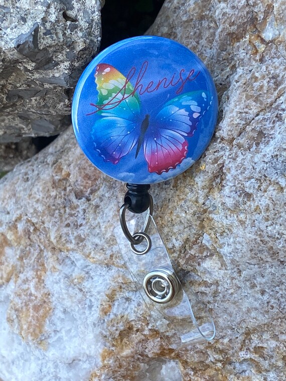 Personalized Butterfly Retractable Badge Reel, Belt or Alligator