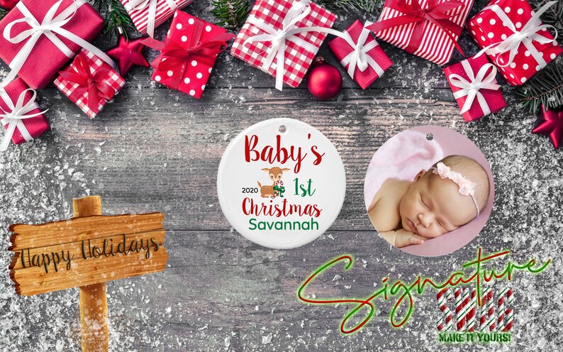 Personalized Baby Girl/'s 1st Christmas Baby Fawn Ornament