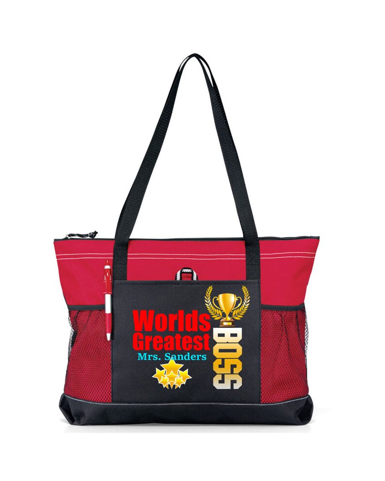Personalized World/'s Greatest Boss Tote Bag Available in 7 colors.