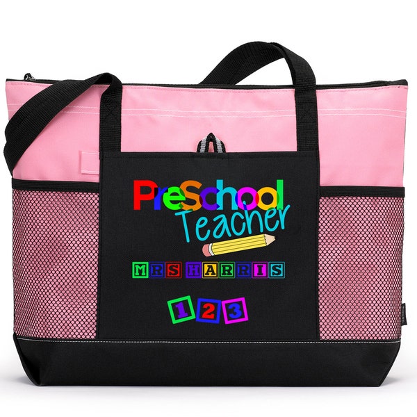 Personalized Preschool Teacher Tote Bag, Available in 7 colors