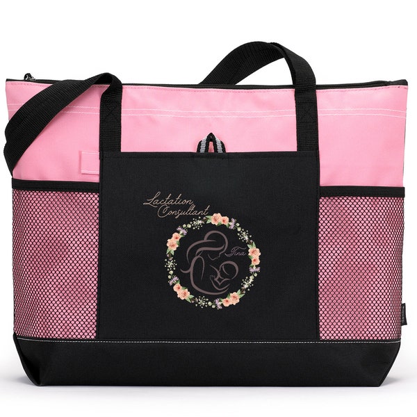 Personalized Floral Feeding, Lactation Consultant Tote Bag, Available in 7 colors