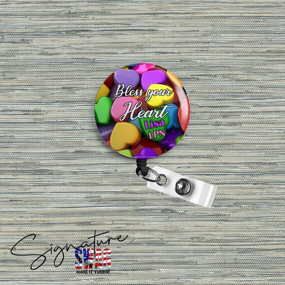 Personalized Bless Your Heart Retractable Badge Reel, Belt or Alligator Clip  Available -  Canada