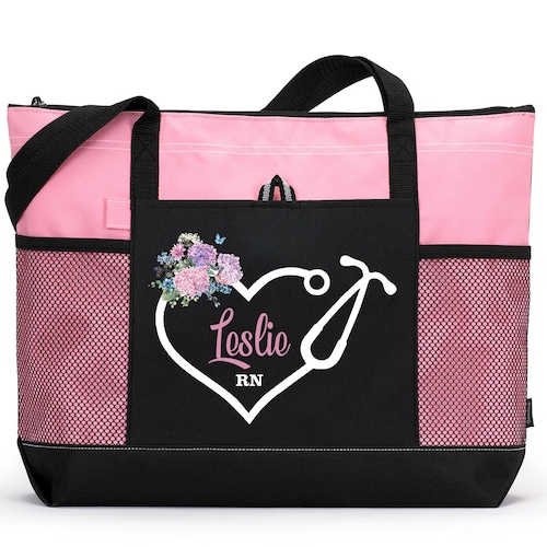 Personalized Nurse Tote Bag Handbag With Heart Stethoscope Etsy
