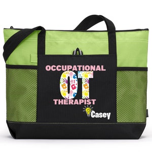 Personalized Occupational Therapist Seeing the Light Tote Bag, Available in 7 colors Green